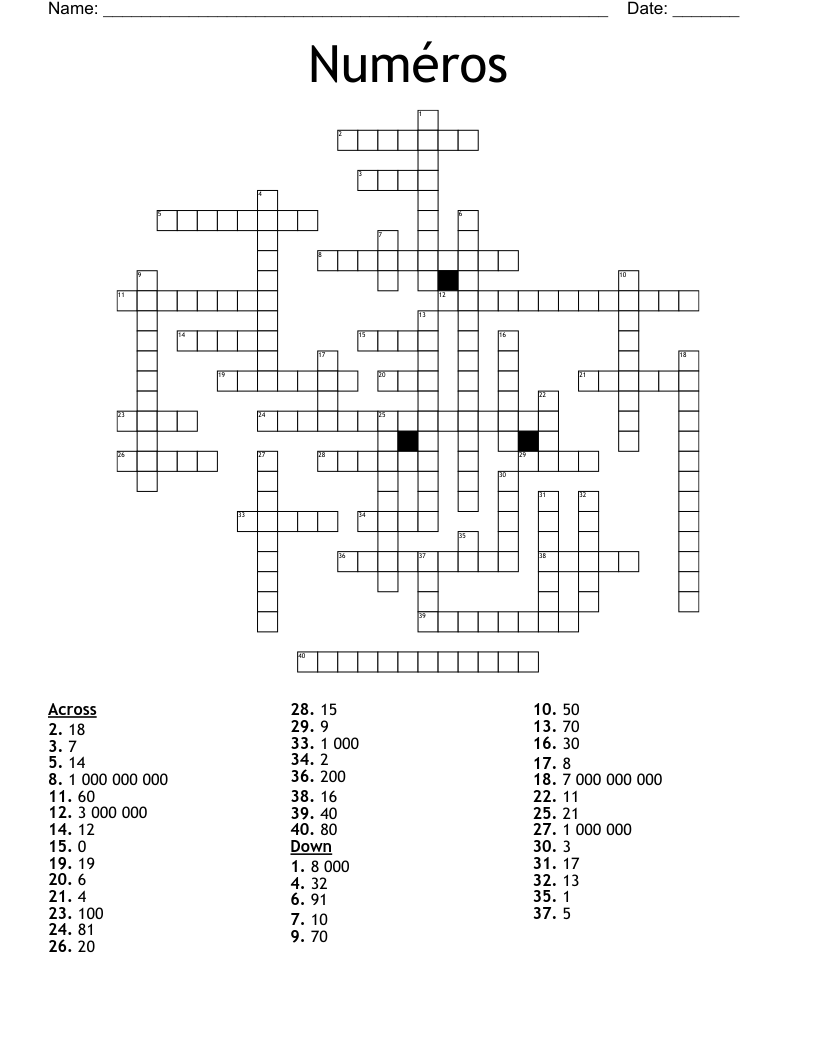 Numéros Crossword