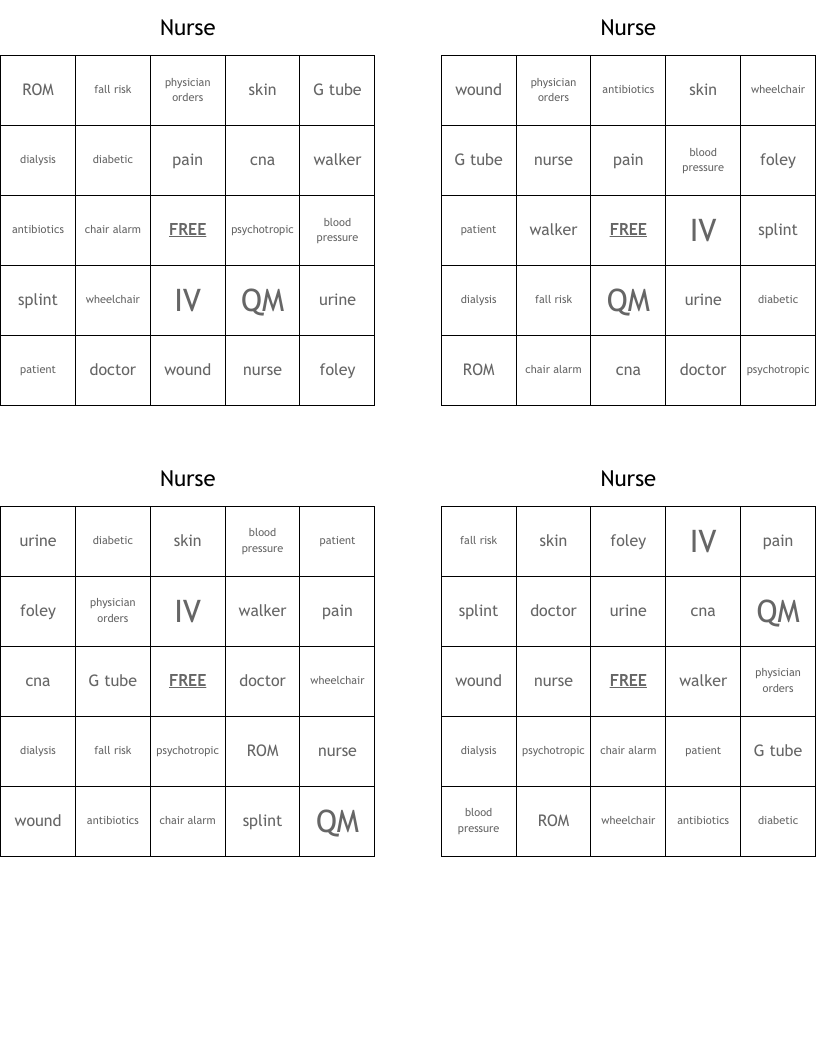 Nurse Bingo Cards