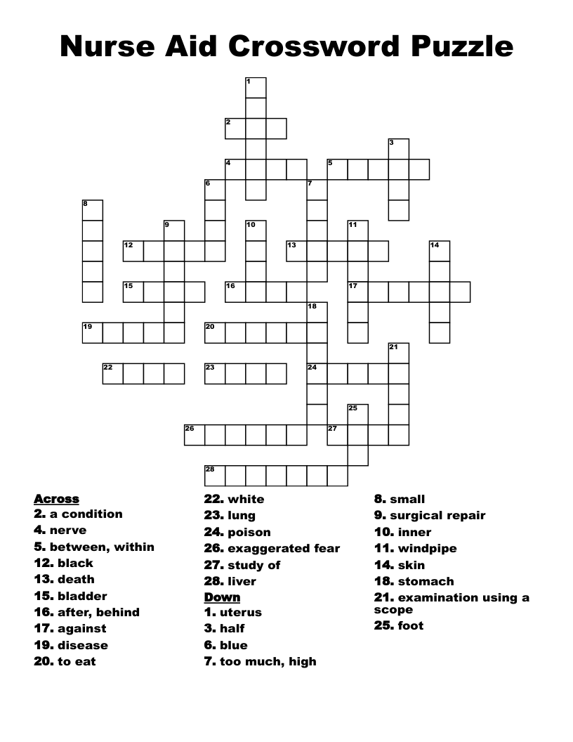 Nurse Aid Crossword Puzzle