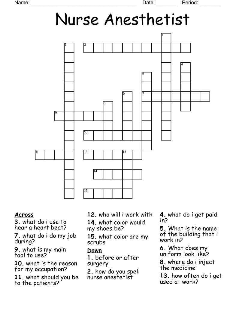 Nurse Anesthetist Crossword