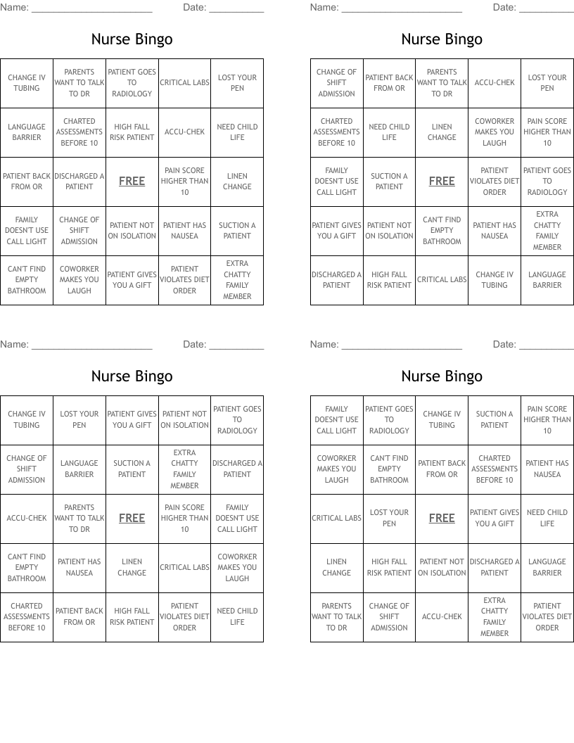 Nurse Bingo