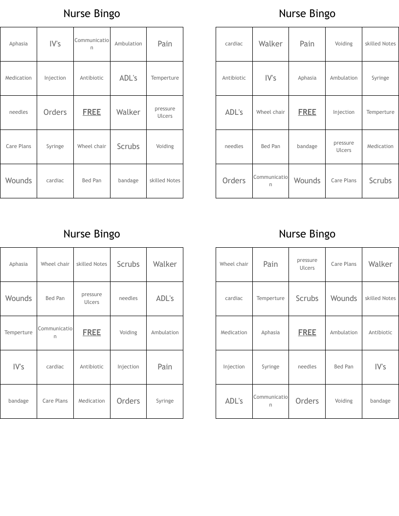 Nurse Bingo