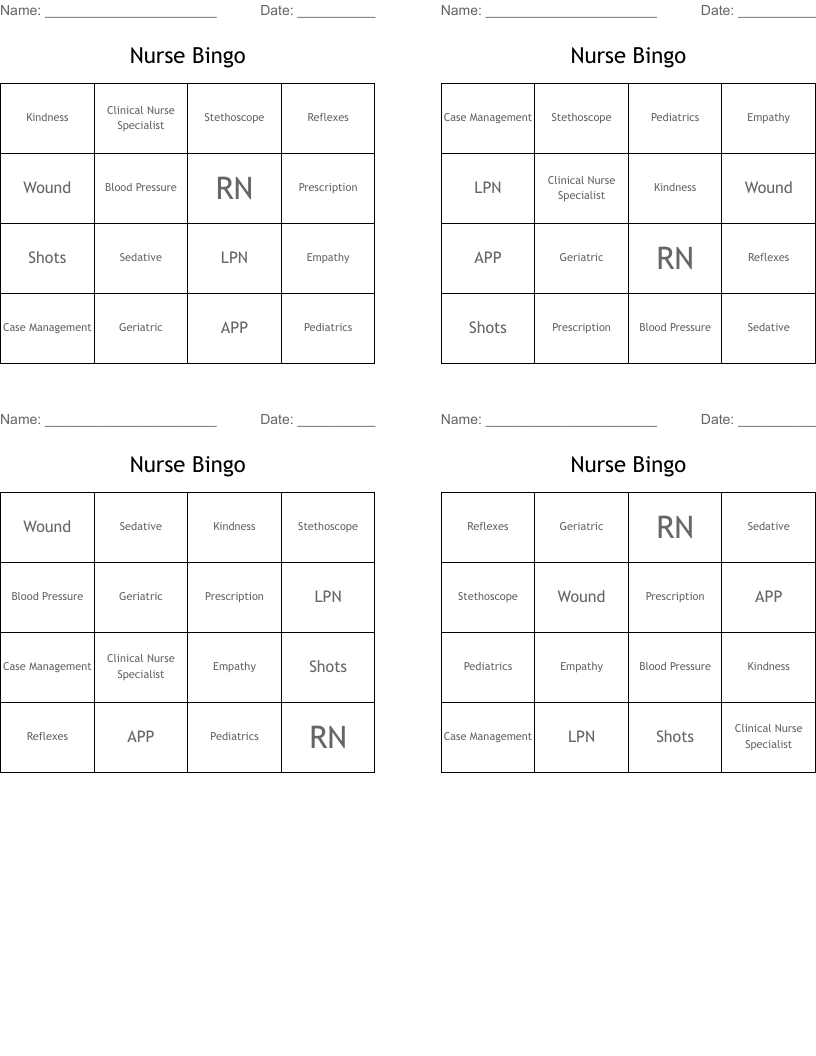 Nurse Bingo