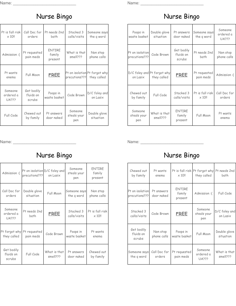 Nurse Bingo