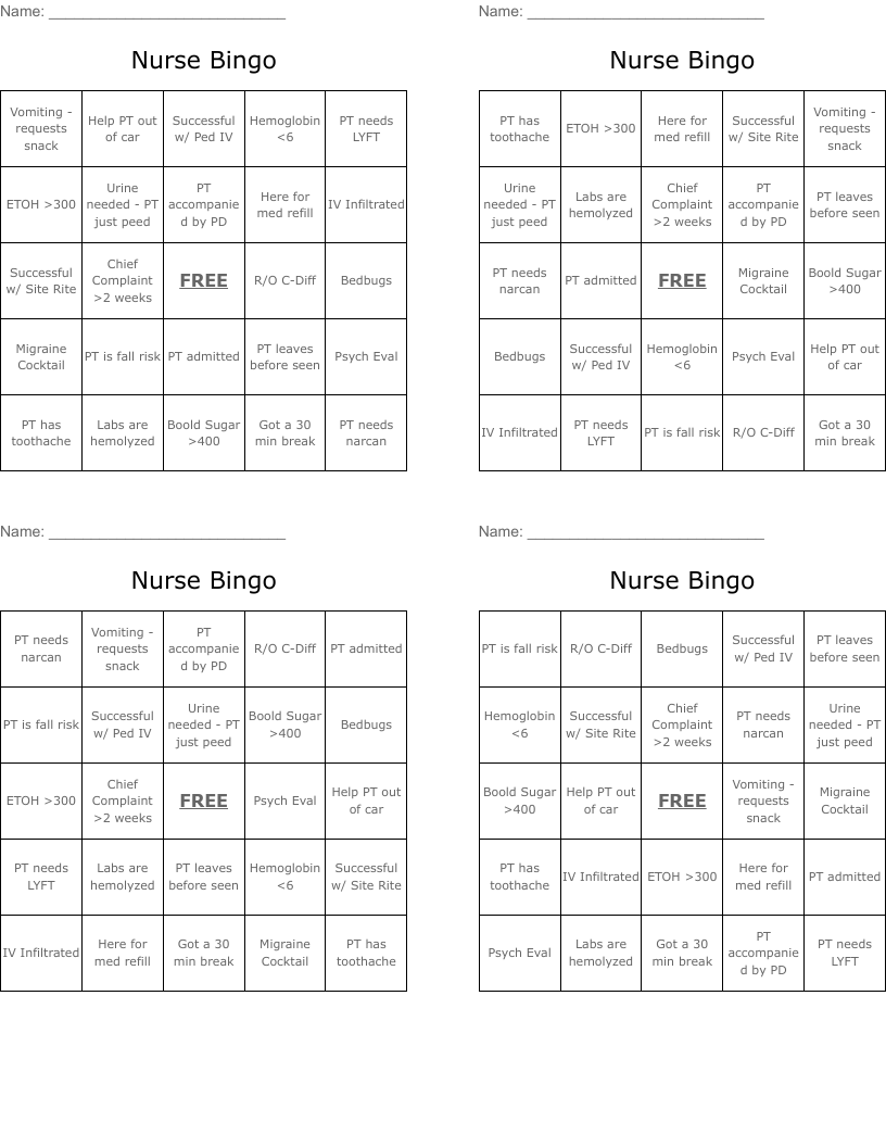 Nurse Bingo