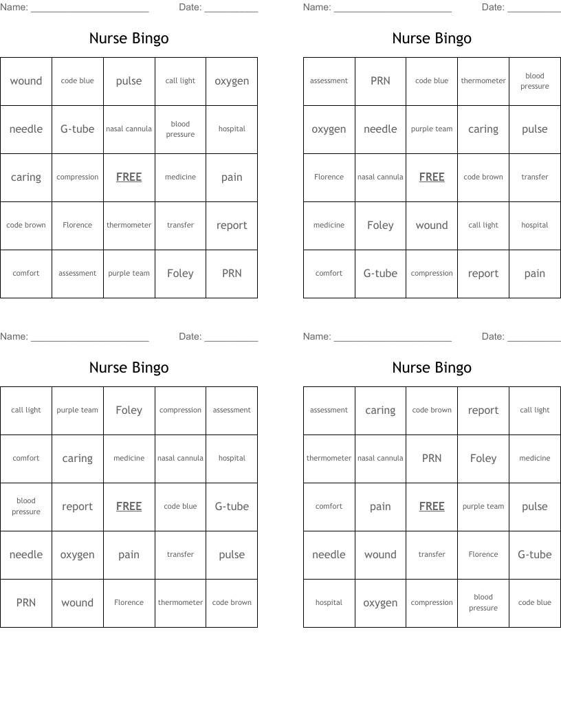 Nurse Bingo