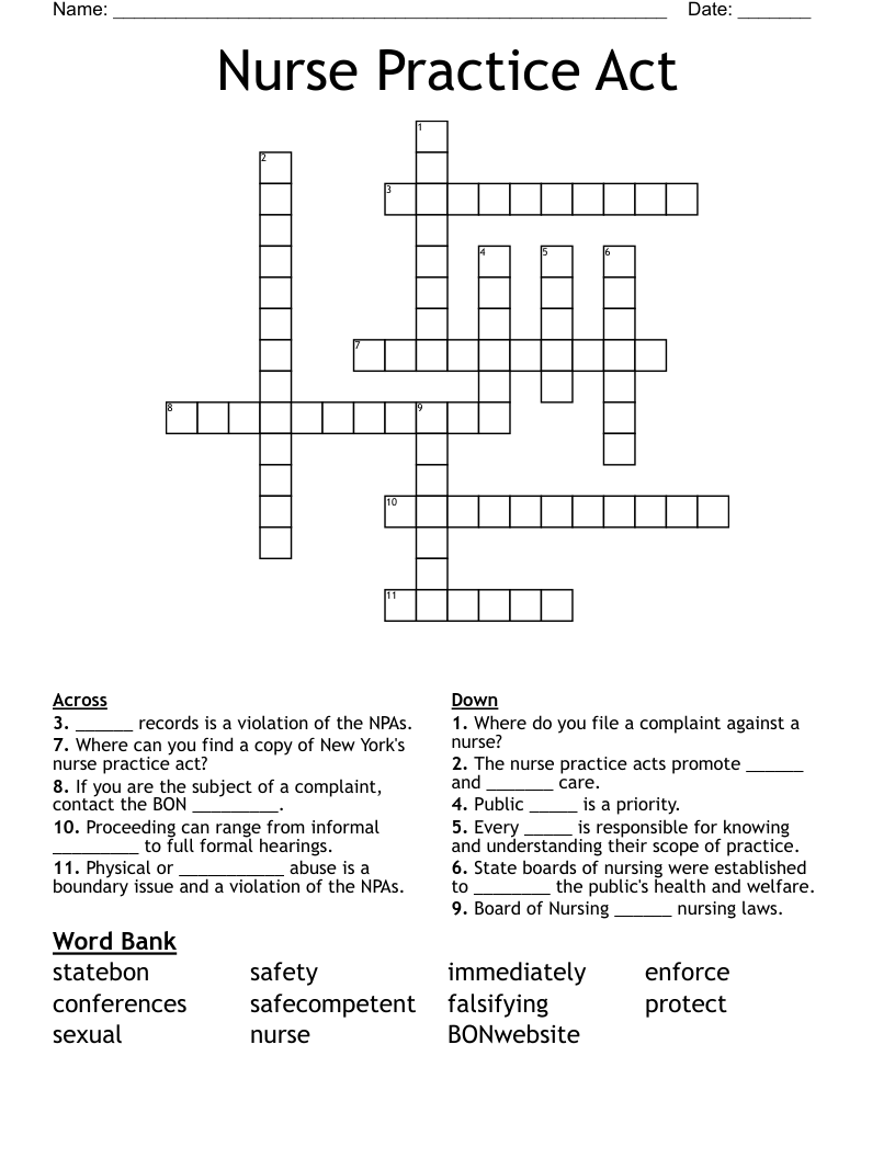 Nurse Practice Act Crossword