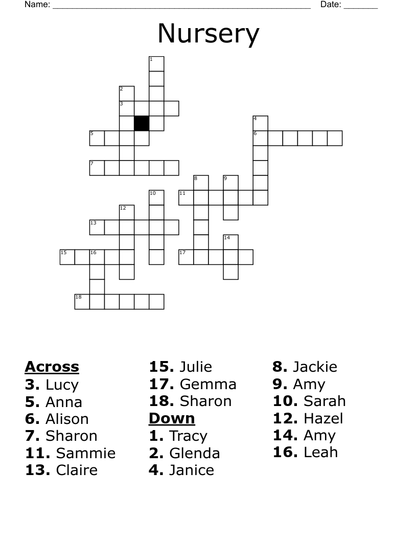 Nursery Crossword