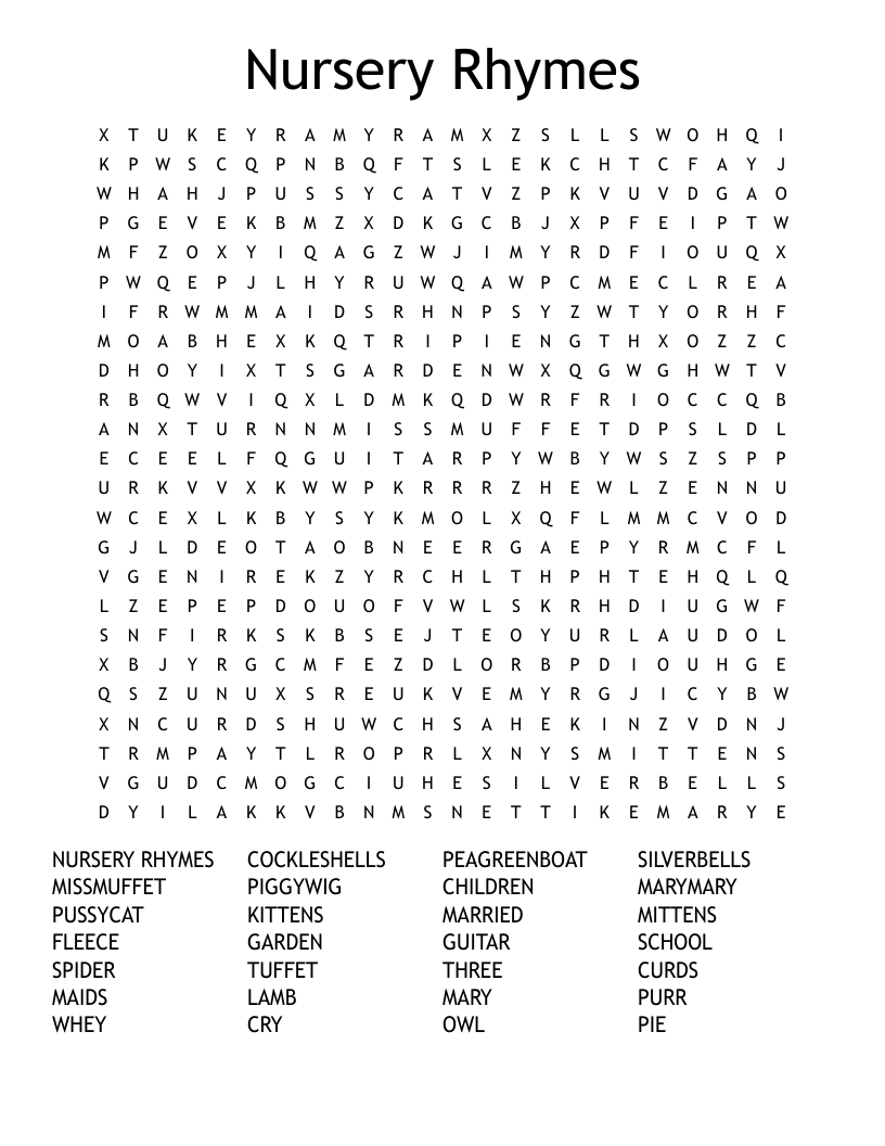 Nursery Rhymes Word Search