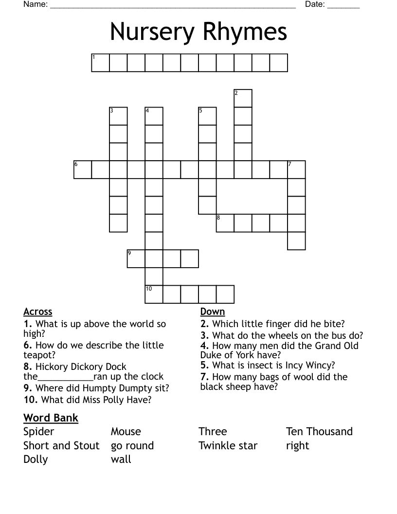 Nursery Rhymes Crossword