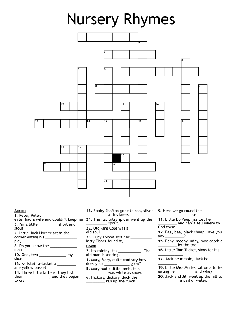 Nursery Rhymes Crossword