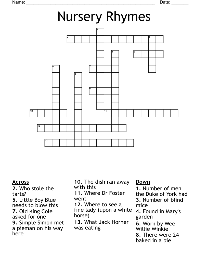 Nursery Rhymes Crossword