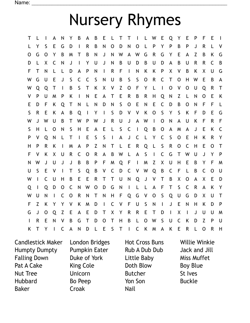 Nursery Rhymes Word Search