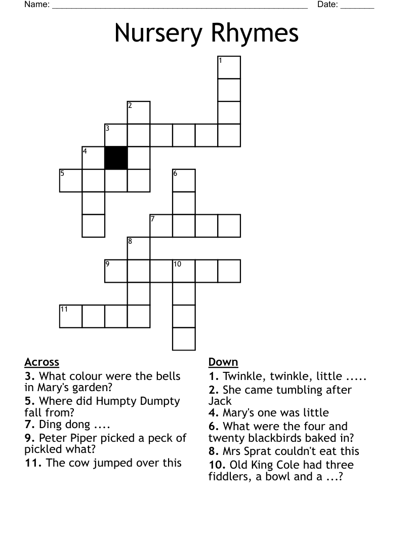 Nursery Rhymes Crossword