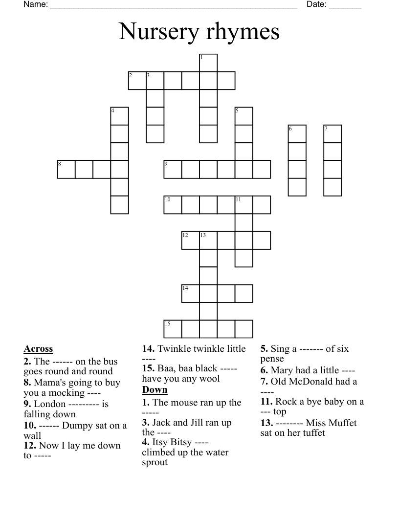 Nursery rhymes Crossword