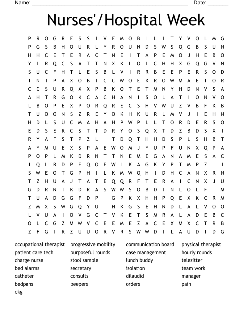 Nurses'/Hospital Week  Word Search