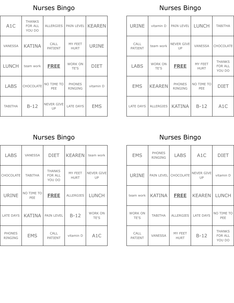 Nurses Bingo
