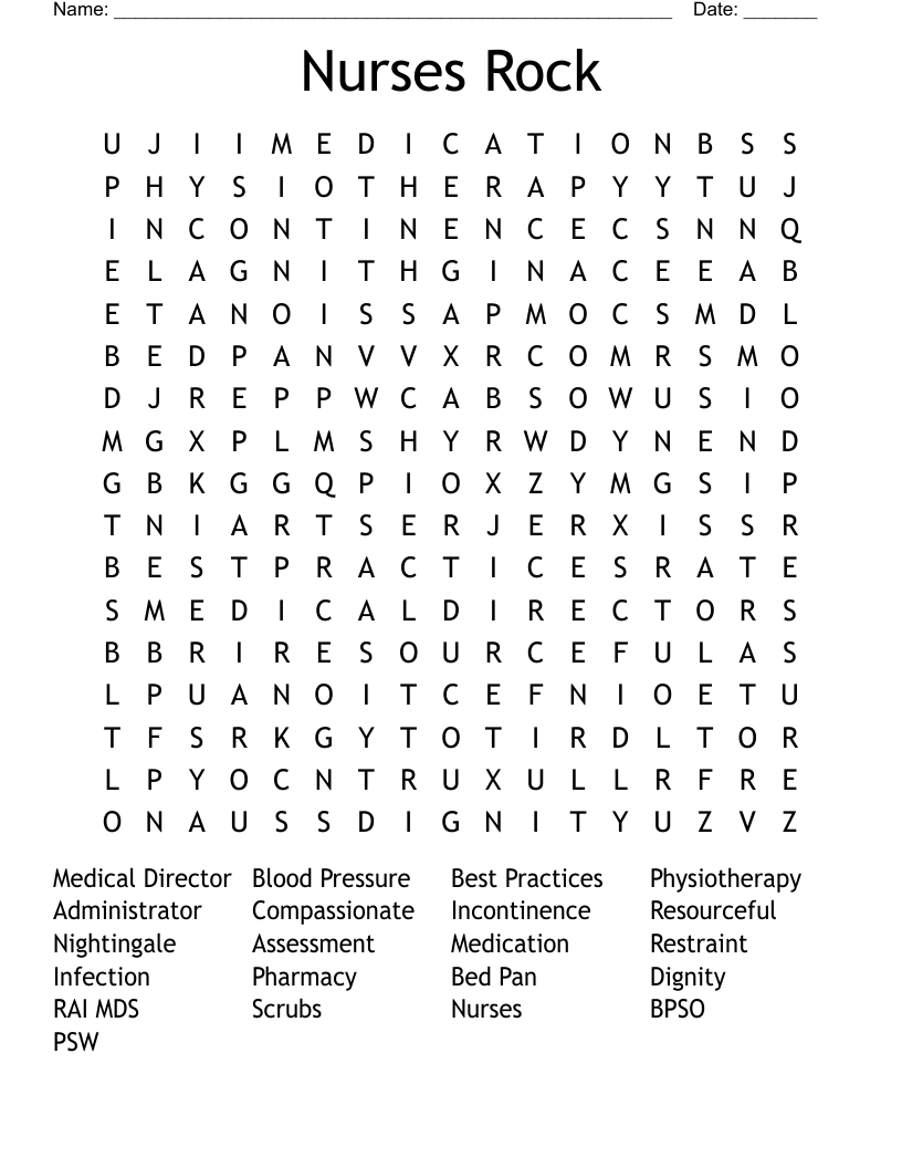 Nurses Rock Word Search