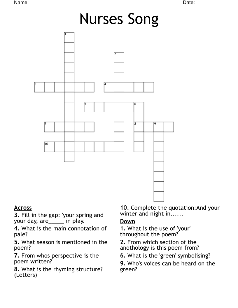 Nurses Song Crossword