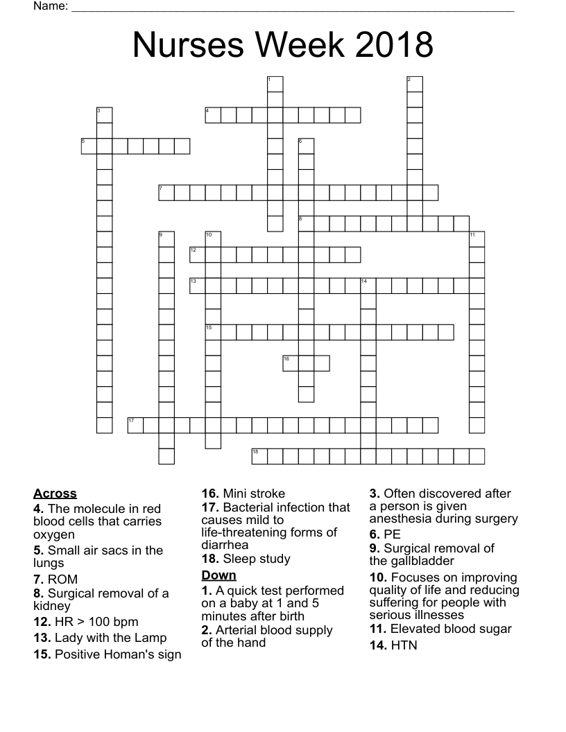Nurses Week 2018 Crossword