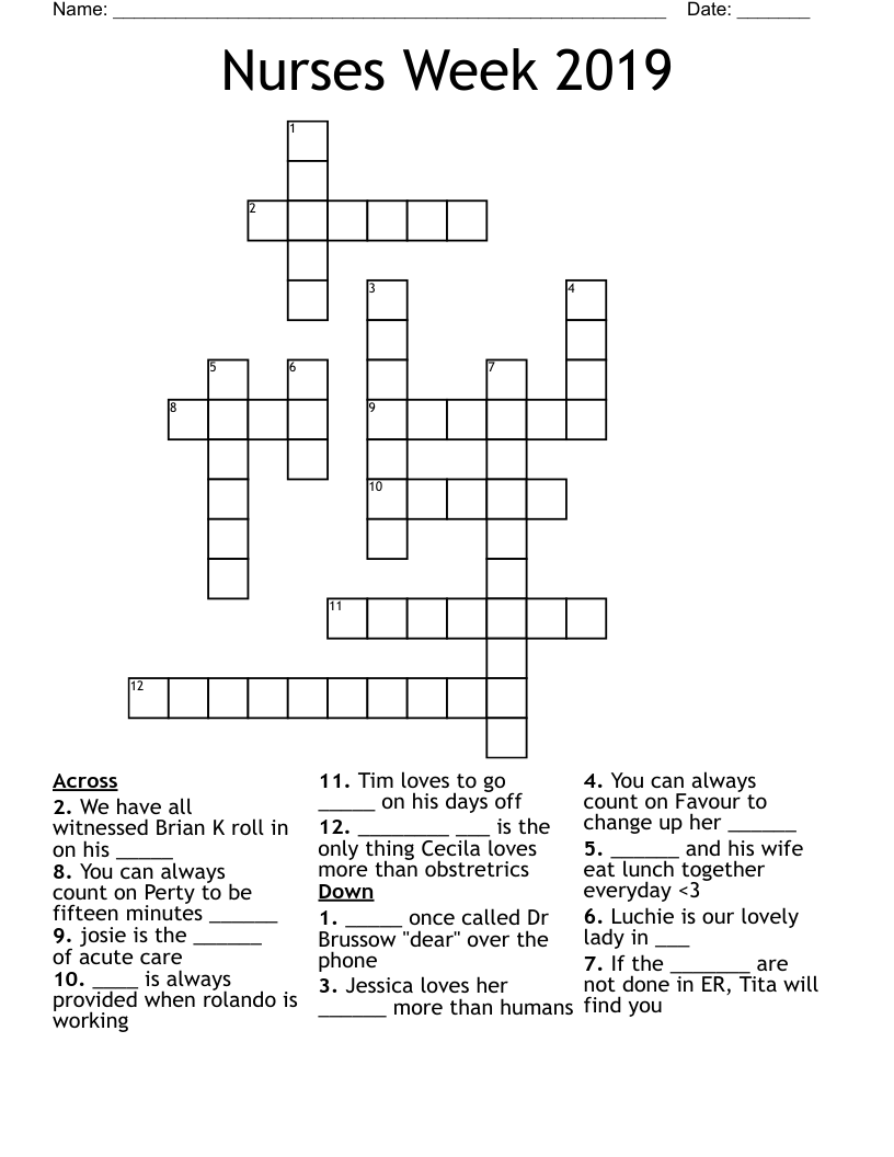 Nurses Week 2019 Crossword