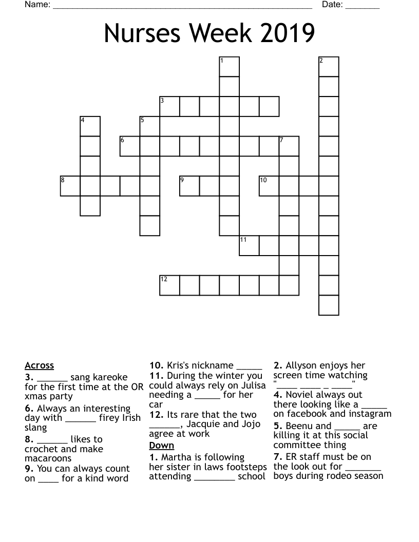 Nurses Week 2019 Crossword