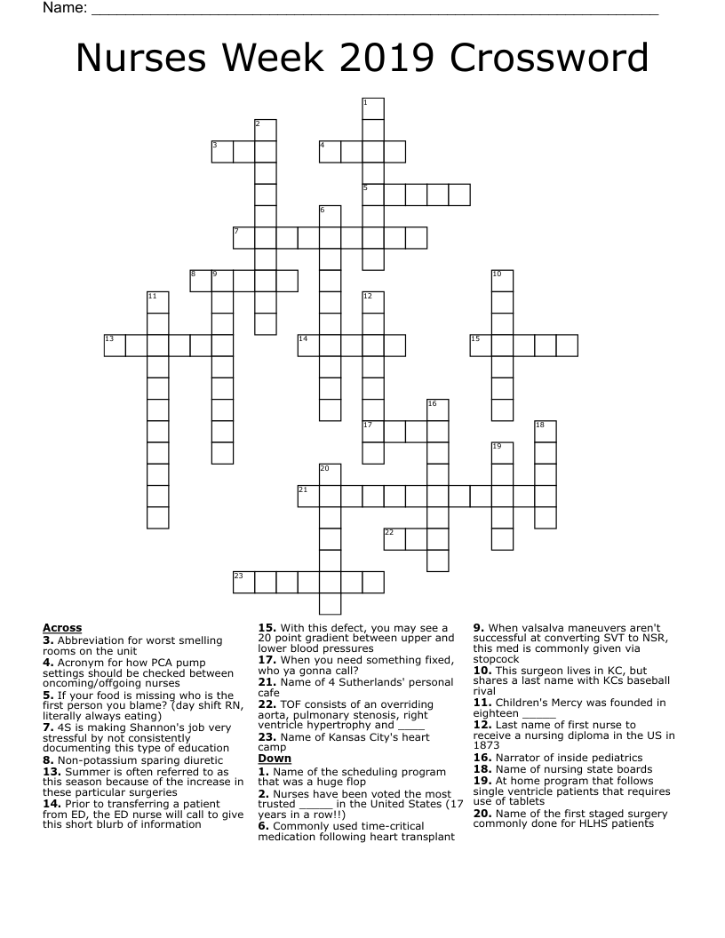 Nurses Week 2019 Crossword