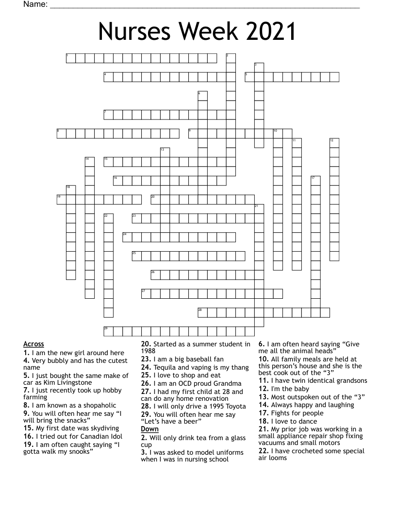 Nurses Week 2021 Crossword