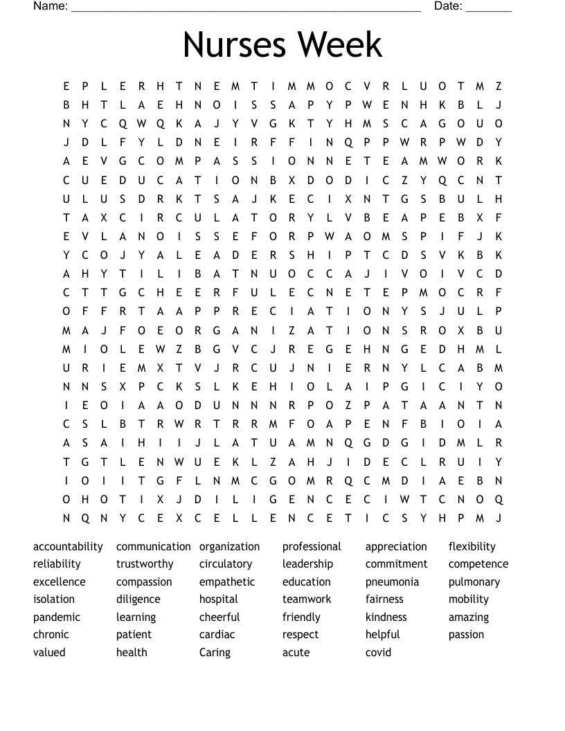 Nurses Week Word Search