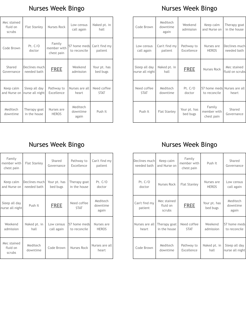 Nurses Week Bingo