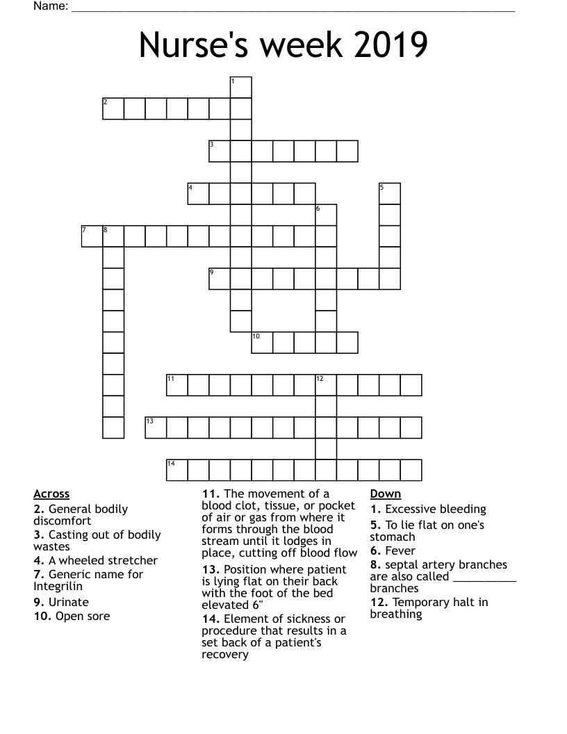 Nurse's week 2019 Crossword