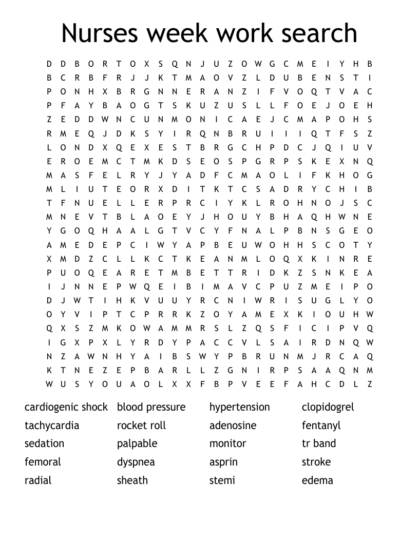 Nurses week work search Word Search