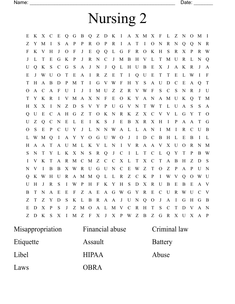 Nursing 2 Word Search