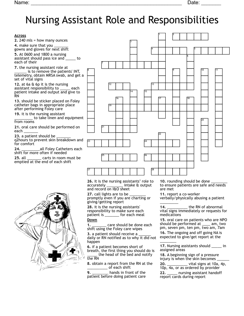 Nursing Assistant Role and Responsibilities Crossword