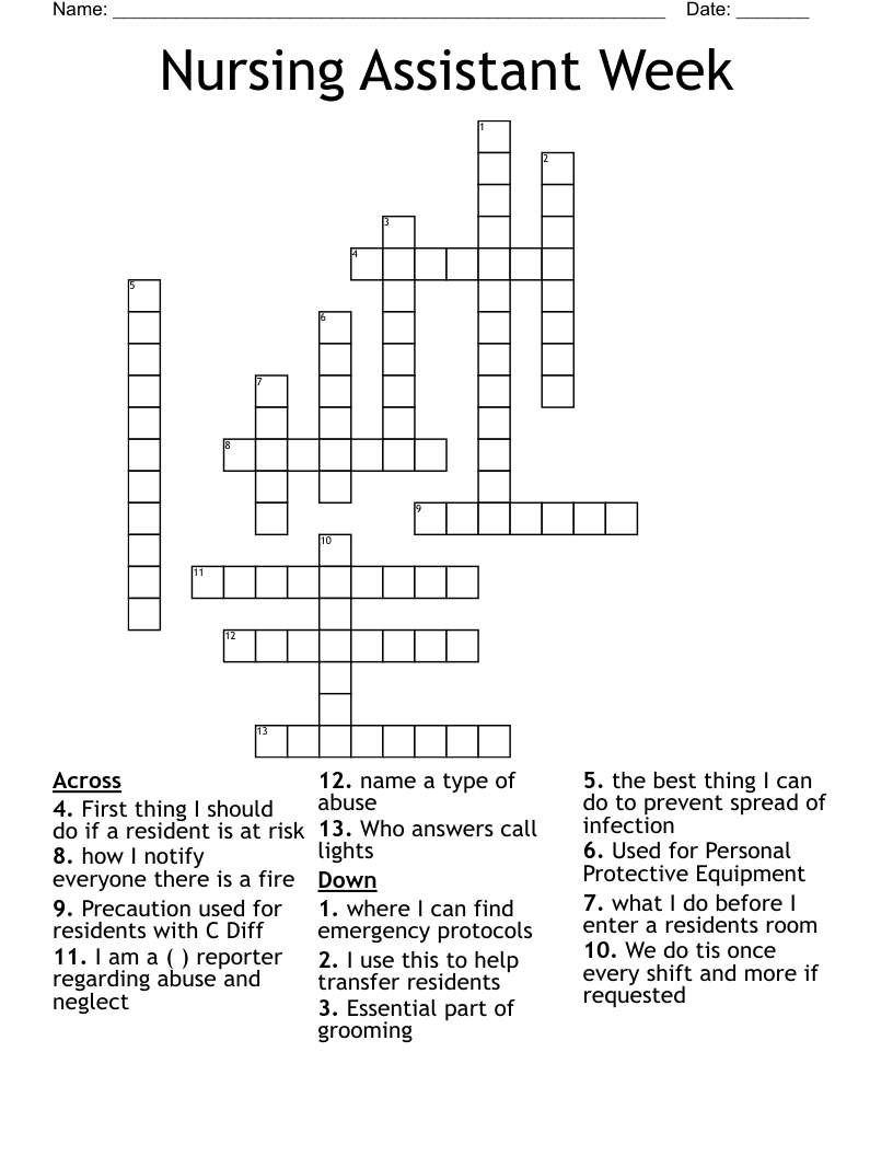 Nursing Assistant Week Crossword