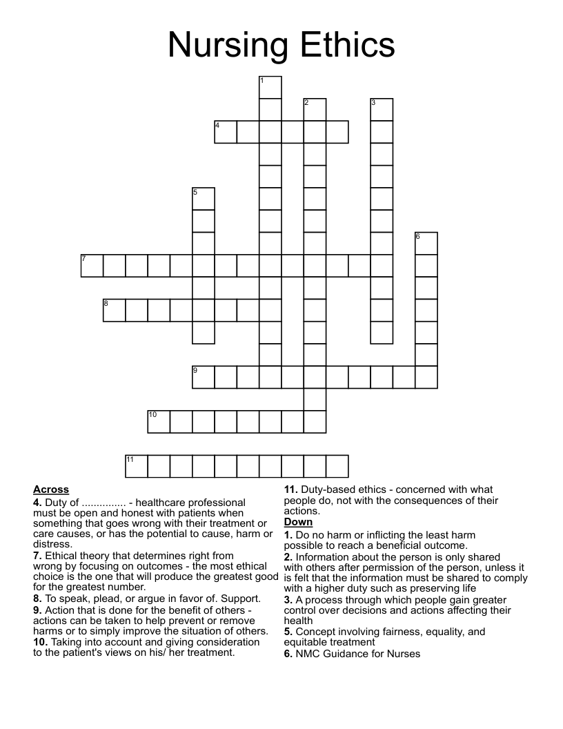 Nursing Ethics Crossword