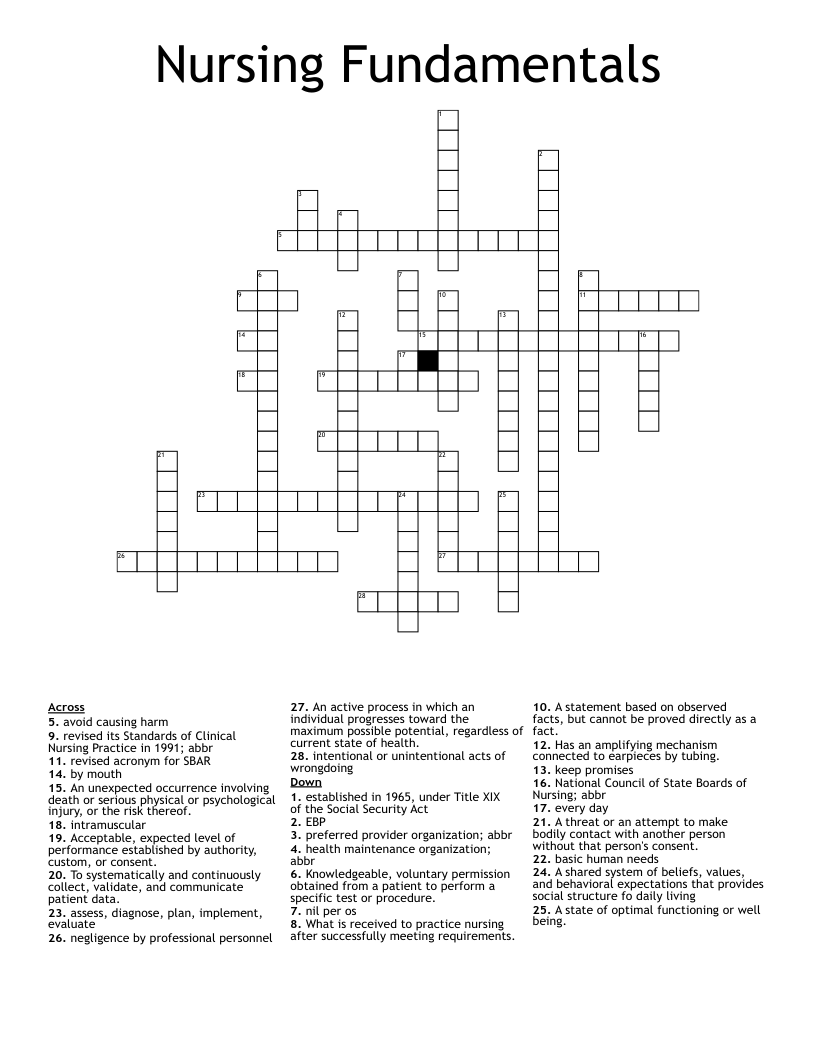 Nursing Fundamentals Crossword