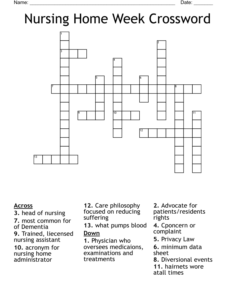 Nursing Home Week Crossword