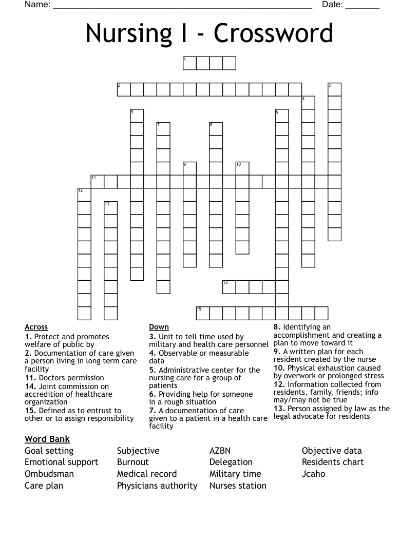 Nursing I - Crossword 
