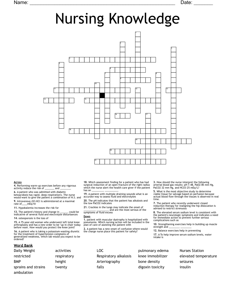 Nursing Knowledge  Crossword