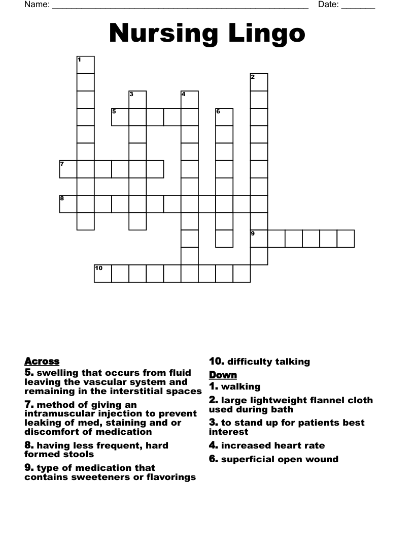 Nursing Lingo Crossword