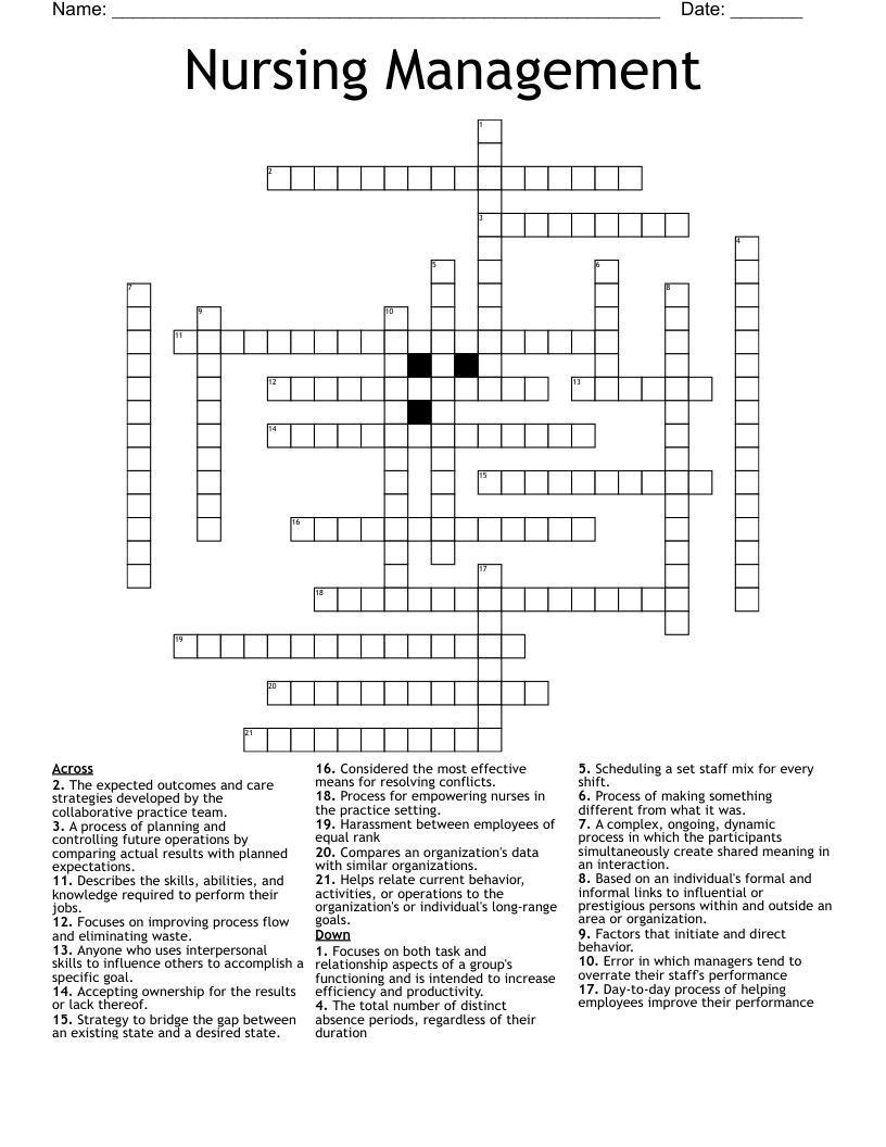 Nursing Management Crossword