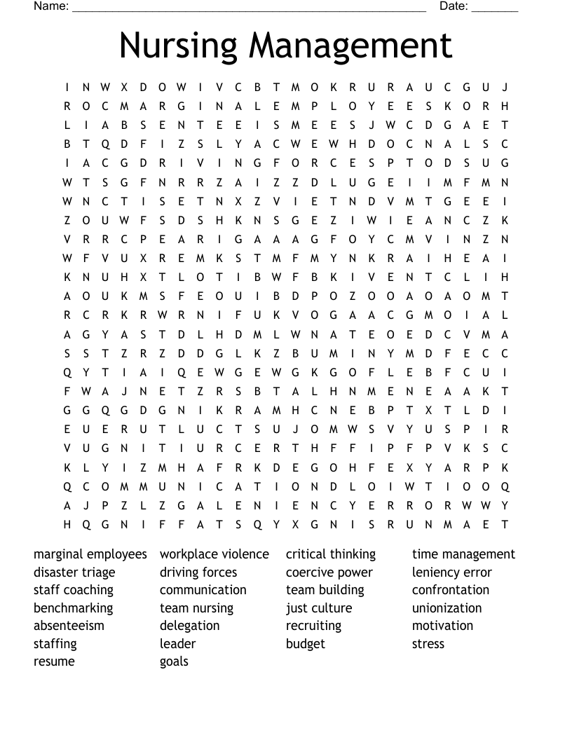 Nursing Management Word Search