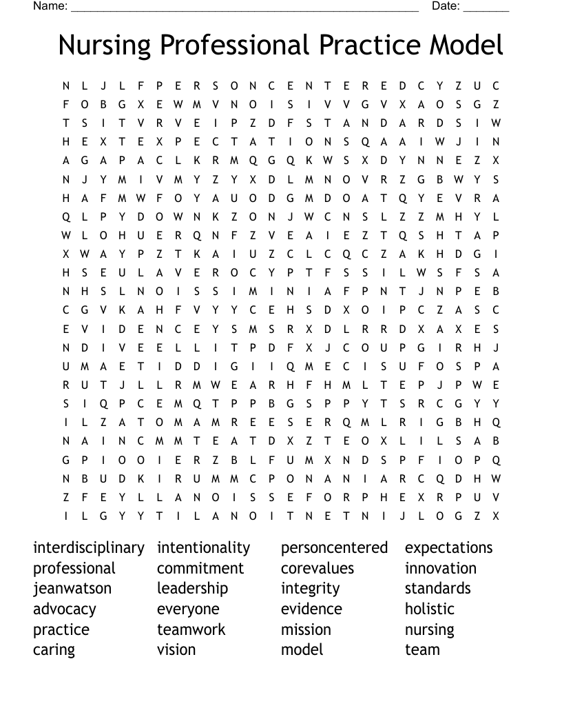 Nursing Professional Practice Model Word Search