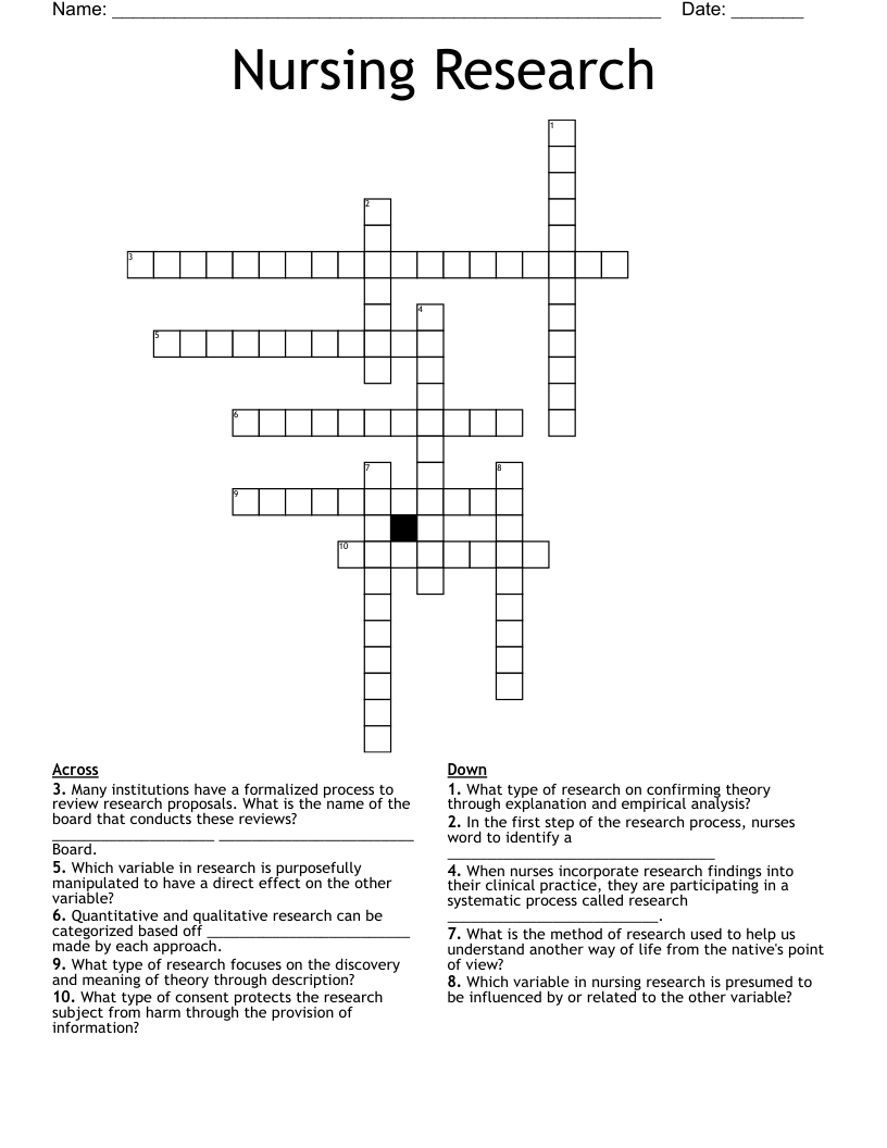Nursing Research Crossword