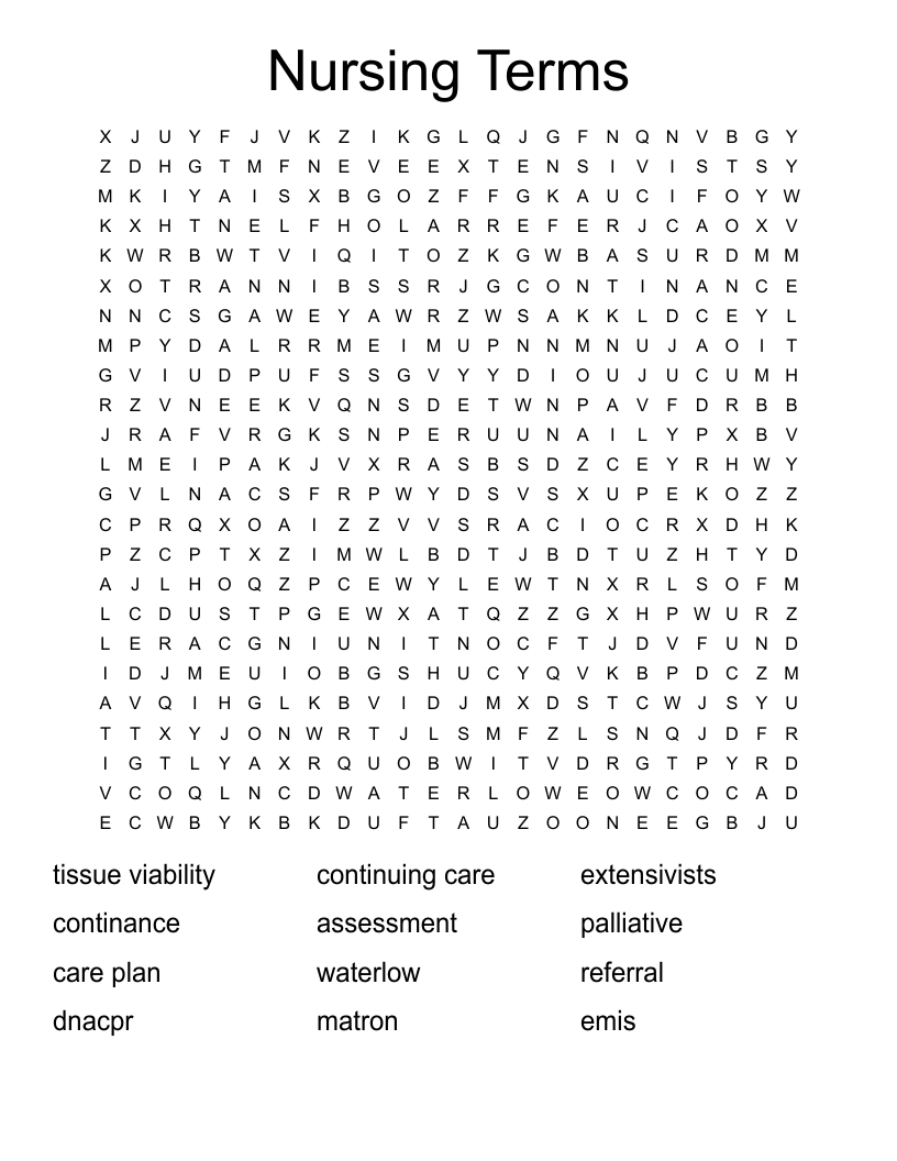 Nursing Terms Word Search