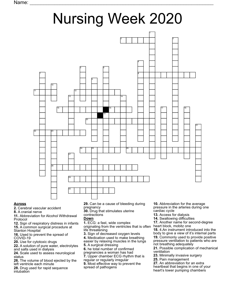 Nursing Week 2020 Crossword