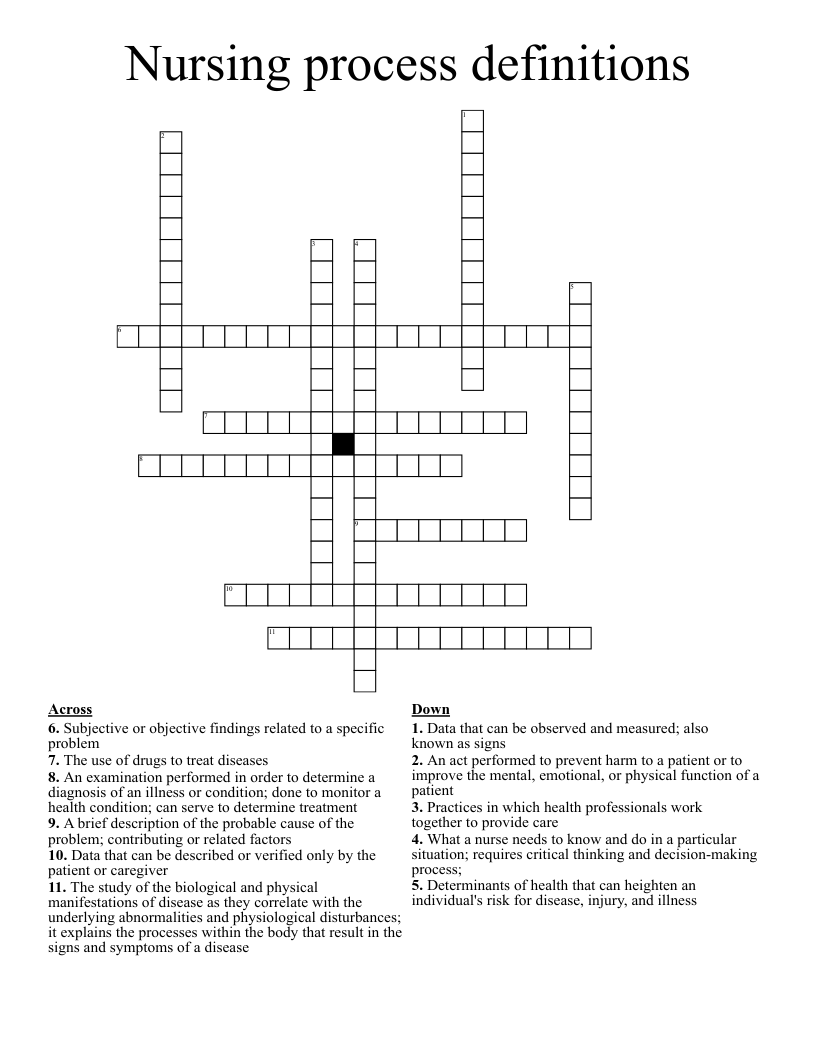 Nursing process definitions Crossword