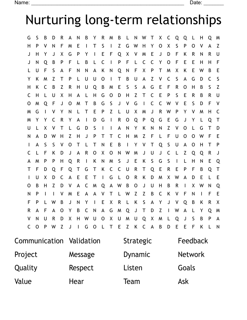Nurturing long-term relationships Word Search