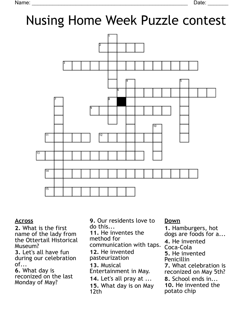 Nusing Home Week Puzzle contest Crossword